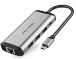 Vention 9 in 1 USB C Hub (USB 3.0, HDMI, RJ45, TF, SD, 3.5mm TRRS, PD 87W) Docking Station Converter -THAHB