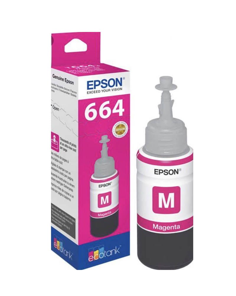Epson T6643 Magenta ink, L100, L110, L120, L1300, L1455, L200, L210, L220, L300, L3050, L3060, L3070, L310, L355, L365, L382, L386, L455, L486, L550, L565, L605, L655 -70ml - C13T66434A