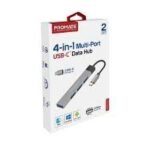 Promate LiteHub-4 4-in-1 Multi-Port USB-C Data Hub - Grey