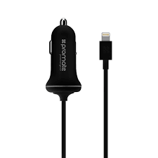 Promate Car Charger with Lightning Connector for iPad, iPhone, and iPod