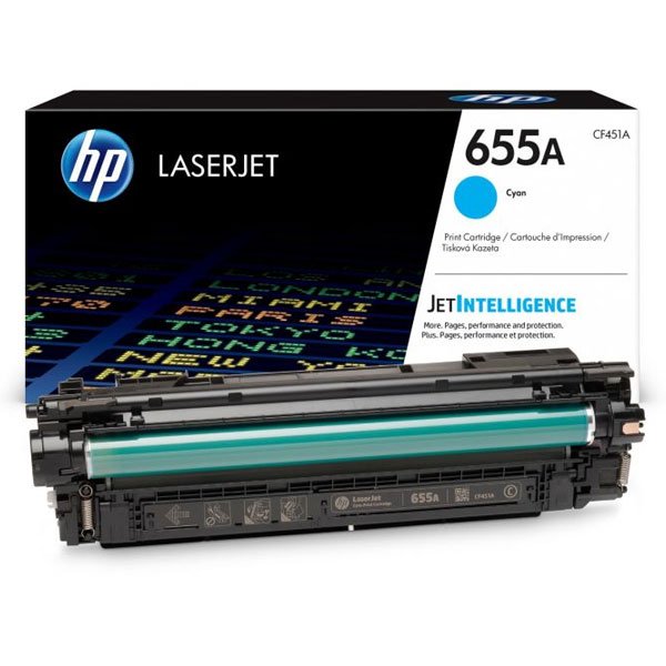 HP 655A Cyan Original LaserJet Toner Cartridge, CF451A