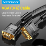 VENTION VGA(3+6) MALE TO MALE CABLE WITH FERRITE CORES 8METER BLACK