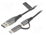 Vention USB 2.0 A Male to 2-in-1 Micro-B&USB-C Male 3A Cable 0.5M Gray Aluminum Alloy Type