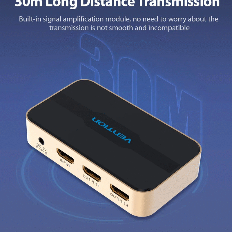 Vention 1 In 2 Out HDMI Splitter 4K@30Hz Gold Aluminum Alloy Type