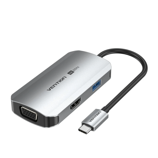 Vention Type-C to HDMI/VGA/USB3.0/PD Converter 0.15M Gray Metal Type